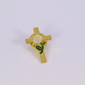 Gold Rose Cross Lapel Pin