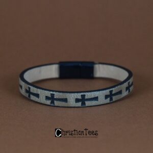 Light Gray Cross Leather Bracelet