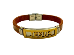Brown "Jesus" Rubber and stainless-steel bracelet