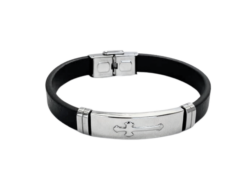 Black and silver Cross rubber and stainless-steel bracelet
