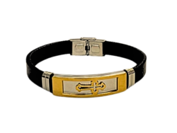 Black and silver with gold Cross rubber and stainless-steel bracelet