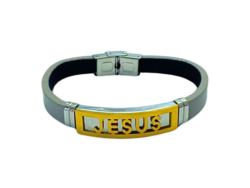 Gray "Jesus" Rubber and stainless-steel bracelet